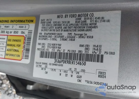 2014 Ford Fusion Titanium from USA, damaged, VIN 3FA6P0K98ER154650
